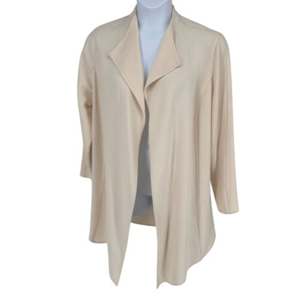 Anne Klein Longline Open Front Knit Blazer Cardigan Ivory Cream‎ Size L